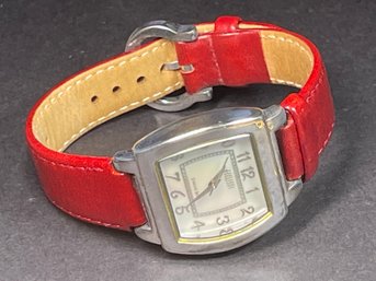 Ecclissi Sterling Silver Red Leather Band Wristwatch