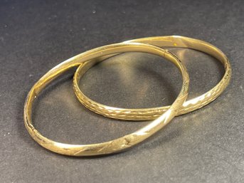 Two 14k Gold Bangle Bracelets 8.4 G One Having Dents And Missing Catch