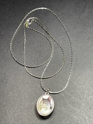 Silver Tone 24 Inch Chain Necklace W Cat Locket Pendant