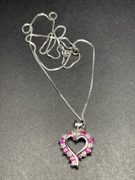 Sterling Silver Genuine Ruby And Tiny Diamond Heart Necklace