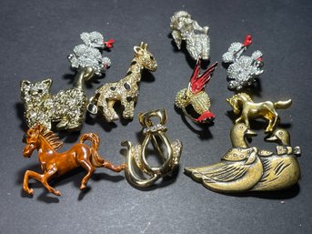 Lot 10 Vintage Animal Brooches