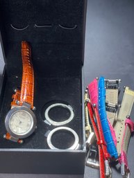 Ecclissi Sterling Silver Leather Bands Wristwatch Set In Box