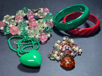 Fun Lot Of 1980s Plastic Jewelry Necklaces Bracelets