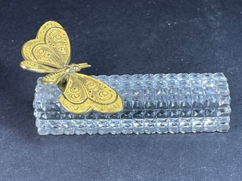 Cut Crystal Knife Rest Gilt Brass Butterfly