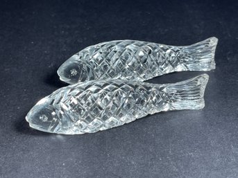 Pair Antique Cut Glass Fish Figural Knife Rests