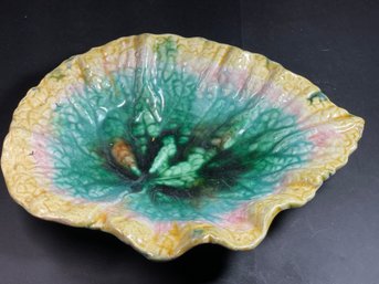 Antique Etruscan Majolica Leaf Dish