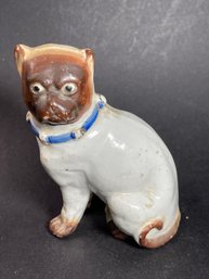 Antique Staffordshire Porcelain Seated Pug Dog W Collar