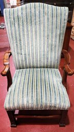 Vintage Green And Blue Stripe Velour Accent Chair