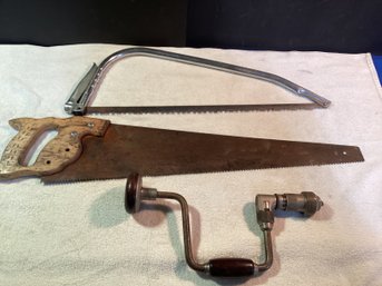 Vintage Handsaw, And Brace ,with Craftsman Trees Saw (great Shape) All Work
