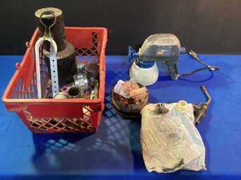Miscellaneous Lot, Paint Sprayer Rolled Torch Flashing,Ben, O-Matic, Torch, Pipe Clamps, Electric Ins