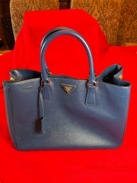 Authenticated Prada Blue Leather Handbag