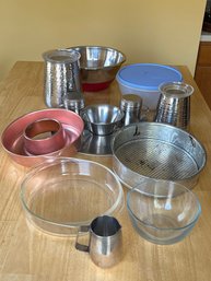 Two Airtight Stainless Steel Canisters With Lids, Spring Pan,  Crudits Serving Tray And More