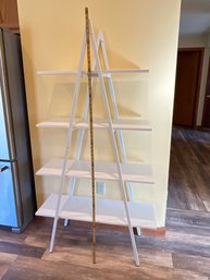 Metal & Wood A-Frame Ladder Style Bookshelf 4 Tier, Display Rack, Modern Bookcase, Open Storage 36x65x13.25in