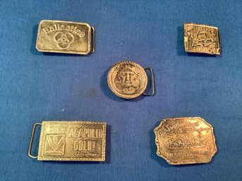5  Belt  Buckles In Excellent Shape, With  Great Logos And Advertizing