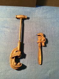 Vintage Heavy Duty Pipe Cutter And 10 Inch Vintage Pipe Wrench In Great Shape Ready To