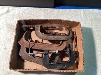 5 Large C Clamps, Heavy Duty In Great Shape Ready To Use, 8 To 5 ( 3 Are 6 )