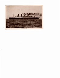 1913 REAL PICTURE POSTCARD OF THE R.M.S. MAURETANIA - CARDIFF PAQUEBOT TO NY