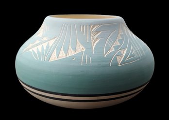 Signed F Belesto Native American Navajo Painted & Incised Vessel Vase