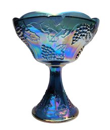 Vintage Indiana Blue Carnival Glass Compote Bowl Pedestal Harvest Grape