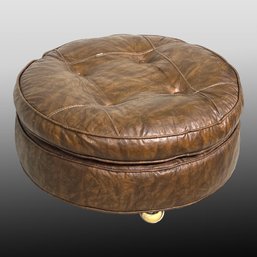Large Tufted Top Brown Ottoman On Casters