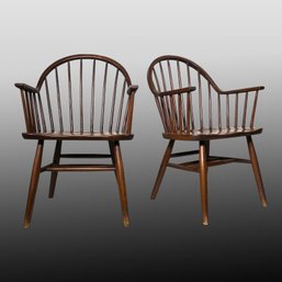 Pair Of Mid Century Claud Bunyard For FW Lombard Continous Bow Back Windsor Chairs