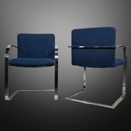 Pair Of Blue BRNO Style Flat Bar Chairswith Blue Upholstery