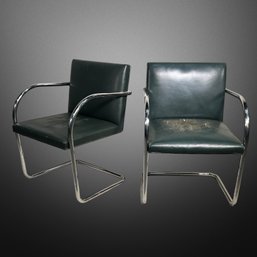 Tubular BRNO Style Pair Of Green And Chrome MCM Chairs