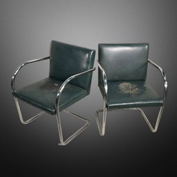 Tubular BRNO Style Pair Of Green And Chrome MCM Chairs