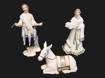 Hawthorne Village Irish Porcelain Nativity Figurines: Seated Donkey, Devoted Wife & Diligent Fisherman