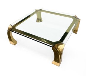 Exceptional Italian Brass And Glass Square Coffee Table