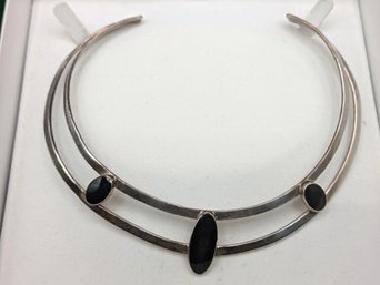 Vintage Choker In Sterling Silver And Onyx