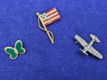 3 Decorative Costume Jewelry Pins