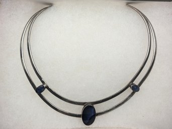 Vintage Choker In Sterling Silver And Lapis Lazuli