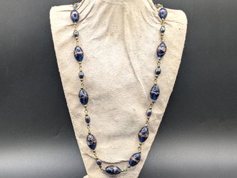 Beautiful Vintage Metal And Glass Foiled Beaded Necklace