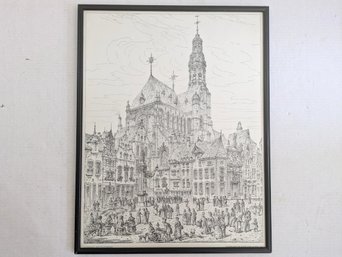 Lithograph Saint Paul's Church, Antwerp - 19th. Century