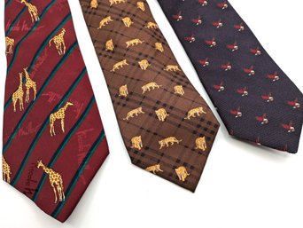 3 Hand Made Silk Ties Depicting Various Animals ...