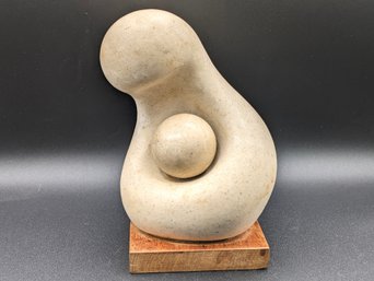 Signed Stone Sculpture Of Mother And Child