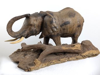 Large Handsome Carving Of An African Bull Elephant