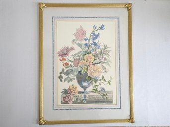 Framed Jean Monnoyer Baptiste Hand Tinted Floral Engraving