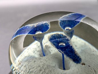 Hand Blown Blue And White Paperweight