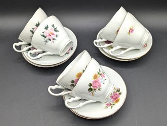 Pretty Flowered China Cups & Saucers