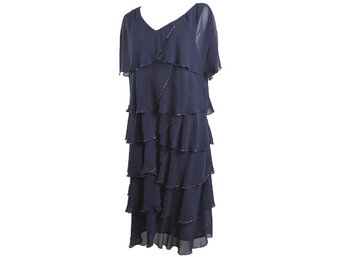 Petra Navy Blue Beaded Tiered Blouson Style Dress