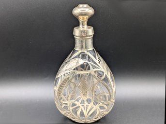 Vintage Decanter With Silver Overlay