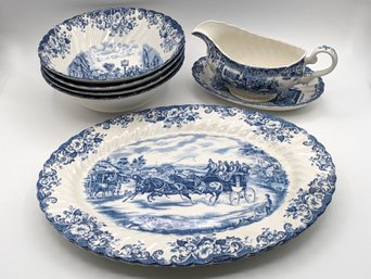 Blue & White Serving Dishes To Accompany 'Coaching Scenes' Dinnerware