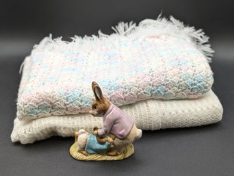 2 Baby Blankets Plus Peter Rabbit's In Trouble