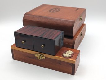 4 Vintage Wooden Storage Boxes