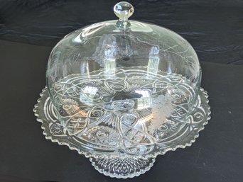 Vintage Glass Cake Stand With Glass Dome