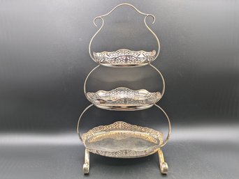 Antique 3 Tier Cake Stand In Silver Plate