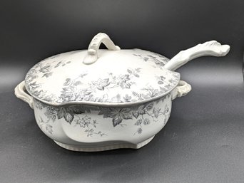 Antique Semi-porcelain Soup Tureen With Ladle