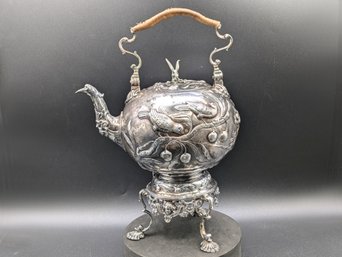 Ornate Victorian Sterling Silver Tea Kettle - 1876